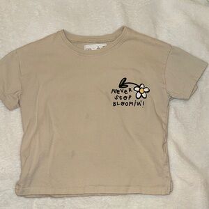 Zara Beige Short Sleeve Tee with Daisy 'Never Stop Bloomin' Graphic